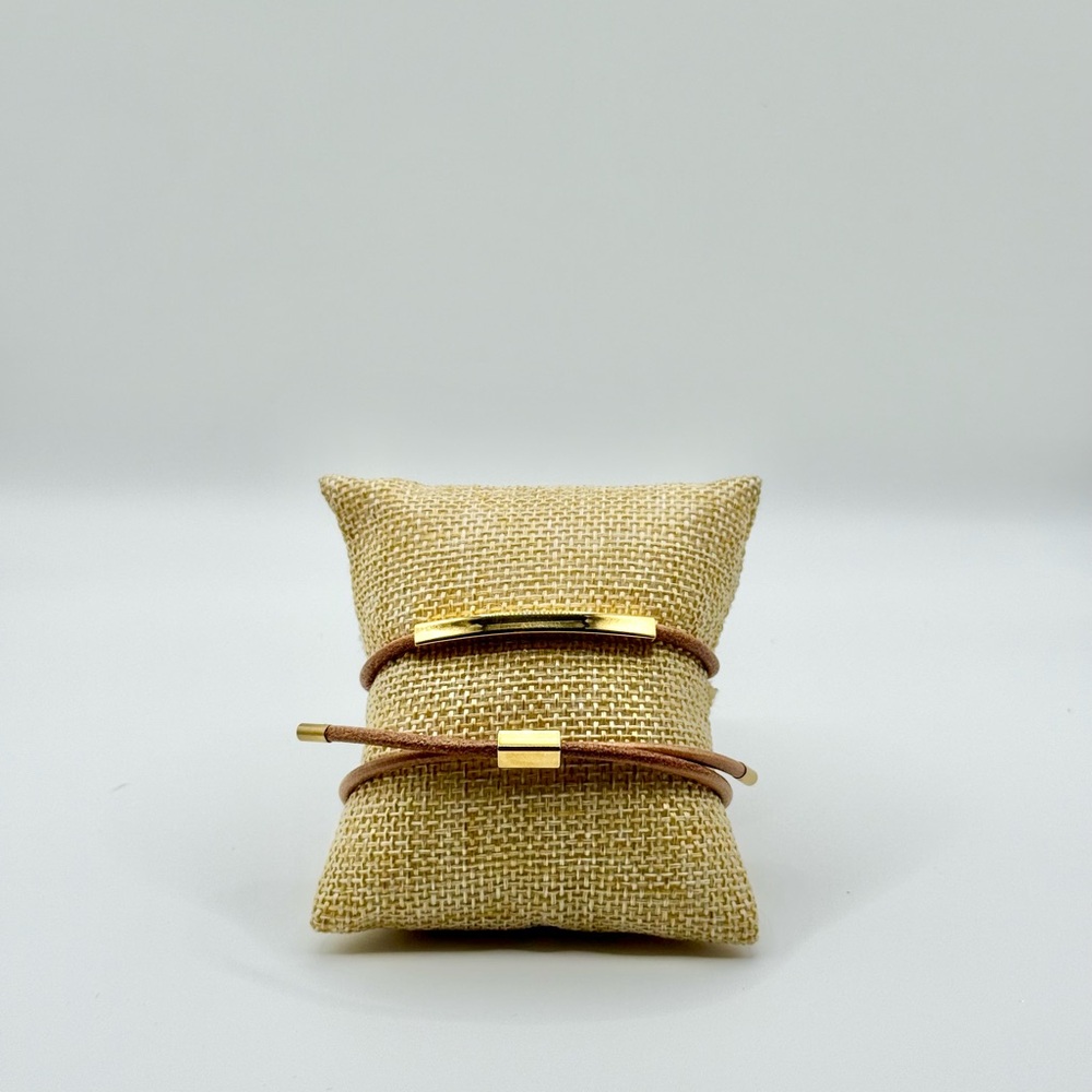 Gold and Brown Leather Bracelets